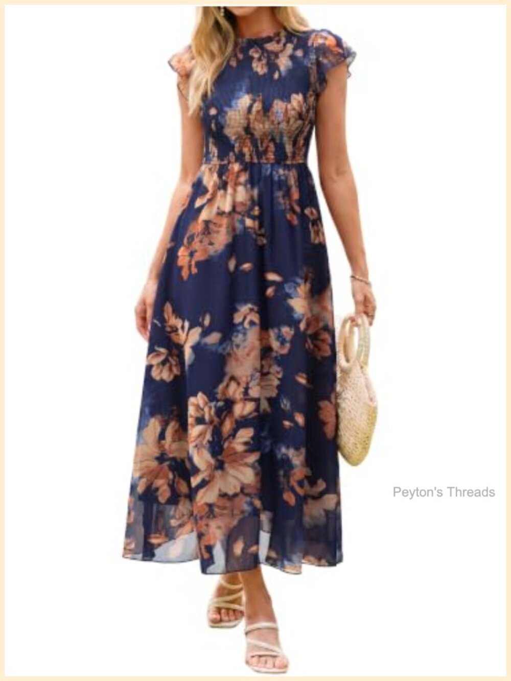 BerryGo Boho Floral Maxi Dress Ruffle Sleeve Chiffon Smocked Waist Flowy